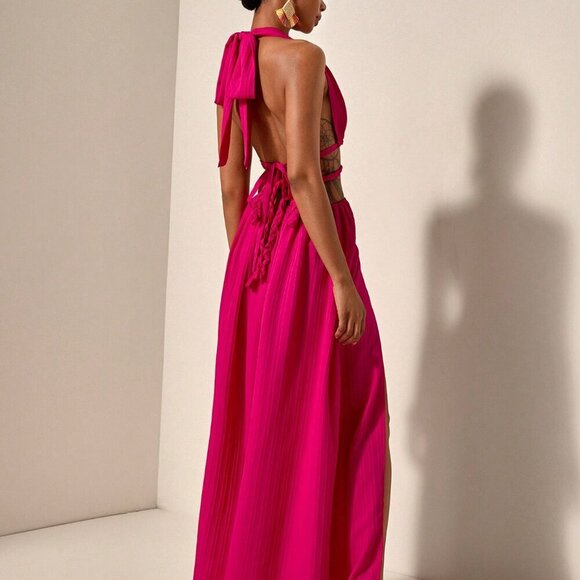 Sexy Women's Halter Neck Strapless Backless cut out Waist Maxi dress - Picture 2 of 7